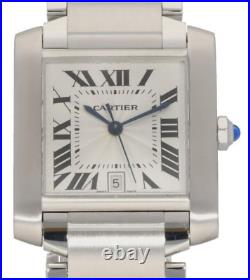 Cartier Tank Francaise 2302 Steel Watch 28mm Case Grey Dial With 18cm Strap