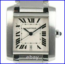 Cartier Tank Francaise 2302 Steel Watch 28mm Case Ivory Dial With 18.5cm Strap