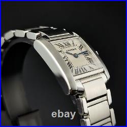 Cartier Tank Française 2384 Ladies Steel Watch Roman Numerals Signed Bracelet