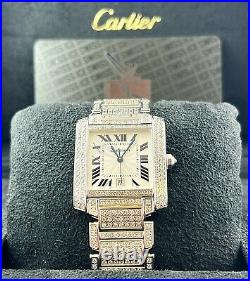 Cartier Tank Francaise 28mm Steel Ladies Watch 8ct Diamonds Iced Out Ref 2302