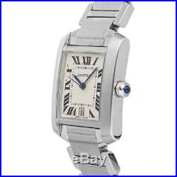 Cartier Tank Francaise Auto Steel Mens Bracelet Watch Date W51002Q3