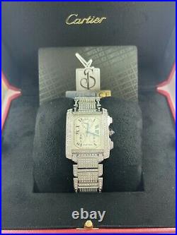 Cartier Tank Francaise Chronograph Custom Iced Out 7ct Genuine Diamonds Ref 2303