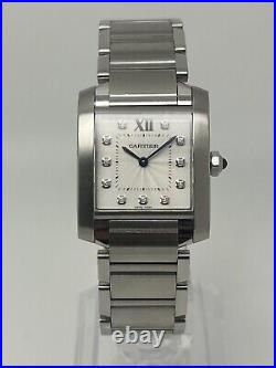 Cartier Tank Francaise Diamond Dial Steel Ladies Midsize Quartz Watch 20mm 3751