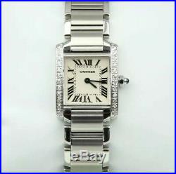 Cartier Tank Francaise Ladies Stainless Steel Watch Custom Diamond Shoulders