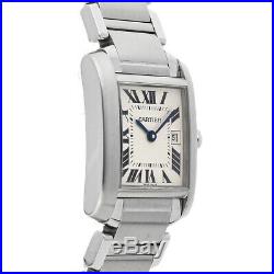 Cartier Tank Francaise Midsize Quartz Steel Ladies Bracelet Watch Date W51011Q3