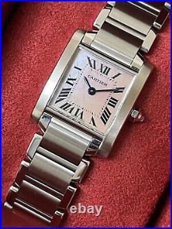 Cartier Tank Francaise Pink Mother of Pearl Dial Quartz Steel Ladies Watch 2384
