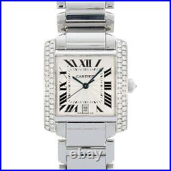 Cartier Tank Francaise Stainless Steel Diamond Set Dial Watch 2302