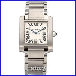 Cartier Tank Francaise Steel Watch 28mm Case White Dial With 20cm Strap