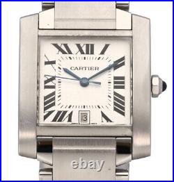 Cartier Tank Francaise Steel Watch 28mm Case White Dial With 20cm Strap