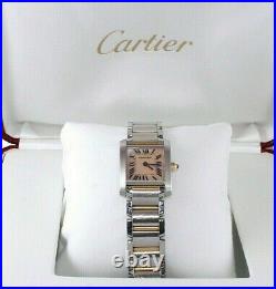 Cartier Tank Francaise Watch 2384 18K RG SS MOP Box Booklet 7 With Extra Links