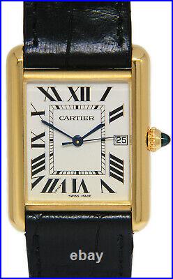 Cartier Tank Louis 18k Yellow Gold Mens Quartz Watch on Strap Box/Papers 2441