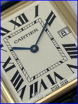 Cartier Tank Louis Jumbo Gents Date 18ct Yellow Gold White Dial Rare 2441
