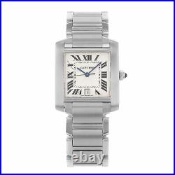 Cartier Tank Silver Roman Guilloche Dial Steel Automatic Unisex Watch W51002Q3