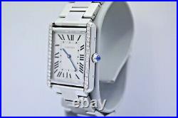 Cartier Tank Solo Large Silver Dial Stainless Diamond Encrusted Watch W5200014