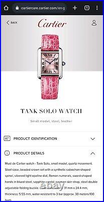 Cartier Tank Solo Pink W5200000 Quartz new battery Mint Only Watch