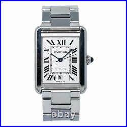 Cartier Tank Solo XL 3515 W5200028 Mens Automatic Watch Silver Dial SS 31mm