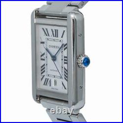 Cartier Tank Solo XL 3515 W5200028 Mens Automatic Watch Silver Dial SS 31mm