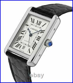 Cartier Tank Solo XL Mens Automatic Stainless Steel Black Leather Watch W5200027