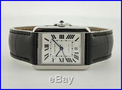Cartier Tank Solo XL, Ref 3800, Mens, Stainless Steel, Automatic, Black Leather