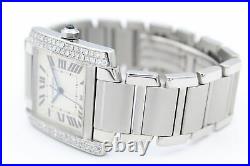 Cartier Tank W51002Q3 Steel Automatic Custom Diamond Bezel 1.50ctw Ladies Watch