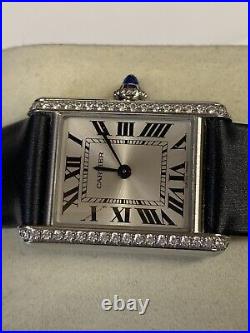 Cartier Tank must stainless steel and diamonds Women's Watch model 4322