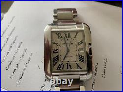 Cartier XL Tank Anglaise Silver Automatic Men's Stainless Steel Bracelet Watch