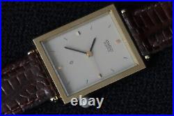 Casio Marly Quartz Watch Beige & Polished Gold Dial & Leather Strap 1990's Tank