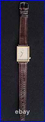 Casio Marly Quartz Watch Beige & Polished Gold Dial & Leather Strap 1990's Tank