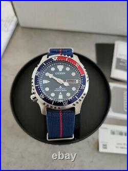 Citizen Promaster Automatic Men's Pepsi Diver Watch Ny0086-16l & Scuba Tank Case