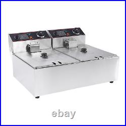 Commercial 12L 4400W Electric Deep Fryer Fat Chip Double Tank Stainless Steel