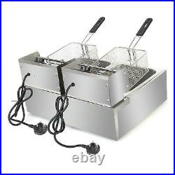 Commercial 20L Electric Deep Fryer Fat Chip Frying Double Tank Stainless Steel