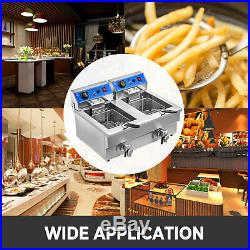 Commercial 20L Stainless Steel Electric Deep Fryer Fat Chip 2 Tank Kitchen 6000W