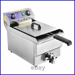 Commercial 3000W Electric Deep Fryer 10L Stainless Steel Tank Drain Timer Home