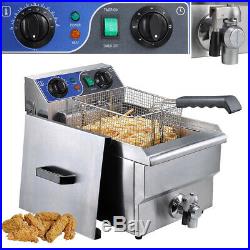 Commercial 3000W Electric Deep Fryer 10L Stainless Steel Tank Drain Timer Home
