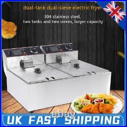 Commercial Double Tank Electric Deep Fat Fryer Chip 12L Stainless Steel UK Plug