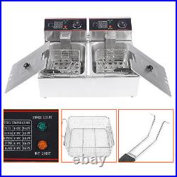Commercial Double Tank Electric Deep Fat Fryer Chip 12L Stainless Steel UK Plug