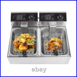 Commercial Double Tank Electric Deep Fat Fryer Chip 20L Stainless Steel UK Plug