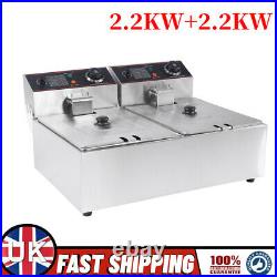 Commercial Double Tank Electric Deep Fat Fryer Chip 6L2 Stainless Steel UK Plug