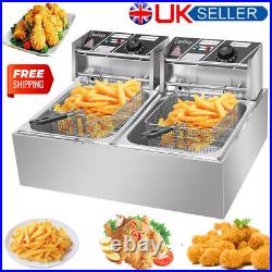 Commercial Electric Deep Fat Fryer Stainless Steel Kitchen Dual Tank Frying 12L