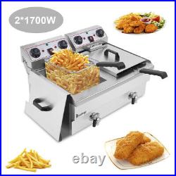 Commercial Stainless Steel Double Tank Deep Fryer 24.9QT/6000W MAX