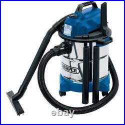 Draper 20l 1250w 230v Wet And Dry Vacuum Cleaner With Stainless Steel Tank 13785