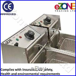 EZone Commercial Electric Deep Fat Fryer Chip 2x Tank 20L 5.6KW Stainless Steel