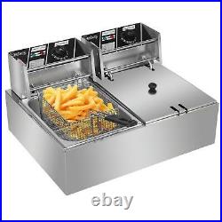 Electric Deep Fryer Dual Tank Stainless Steel 12L 5000W Commercial Restaurant