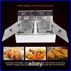 Electric Deep Fryer Fat Chip Frying Commercial Twin Tank Stainless Steel Basket