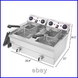 Electric Deep Fryer Stainless Steel Fat Chip Commercial Double Tank 23.6L 6000W