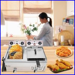 Electric Deep Fryer Stainless Steel Fat Chip Commercial Double Tank 23.6L 6000W