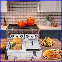 Electric Deep Fryer Stainless Steel Fat Chip Commercial Twin Tank 23.6L 6000W UK