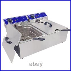 Electric Deep Fryers Commercial Double Tank 20 L Stainless Steel Fat Chip Fryer