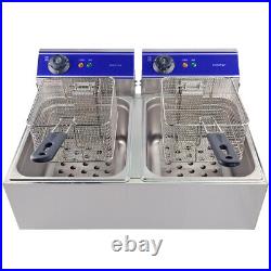Electric Deep Fryers Commercial Stainless Steel Fat Chip Fryer Double Tank 20 L