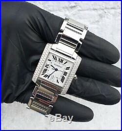 Gents Stainless Steel Cartier Tank Francaise With VVS Diamond Shoulders
